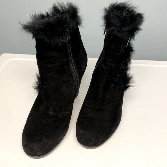 CHARLIZE RABBIT FUR-TRIM & SHEARLING-LINED SUEDE ANKLE BOOTS - Picture 3 of 7